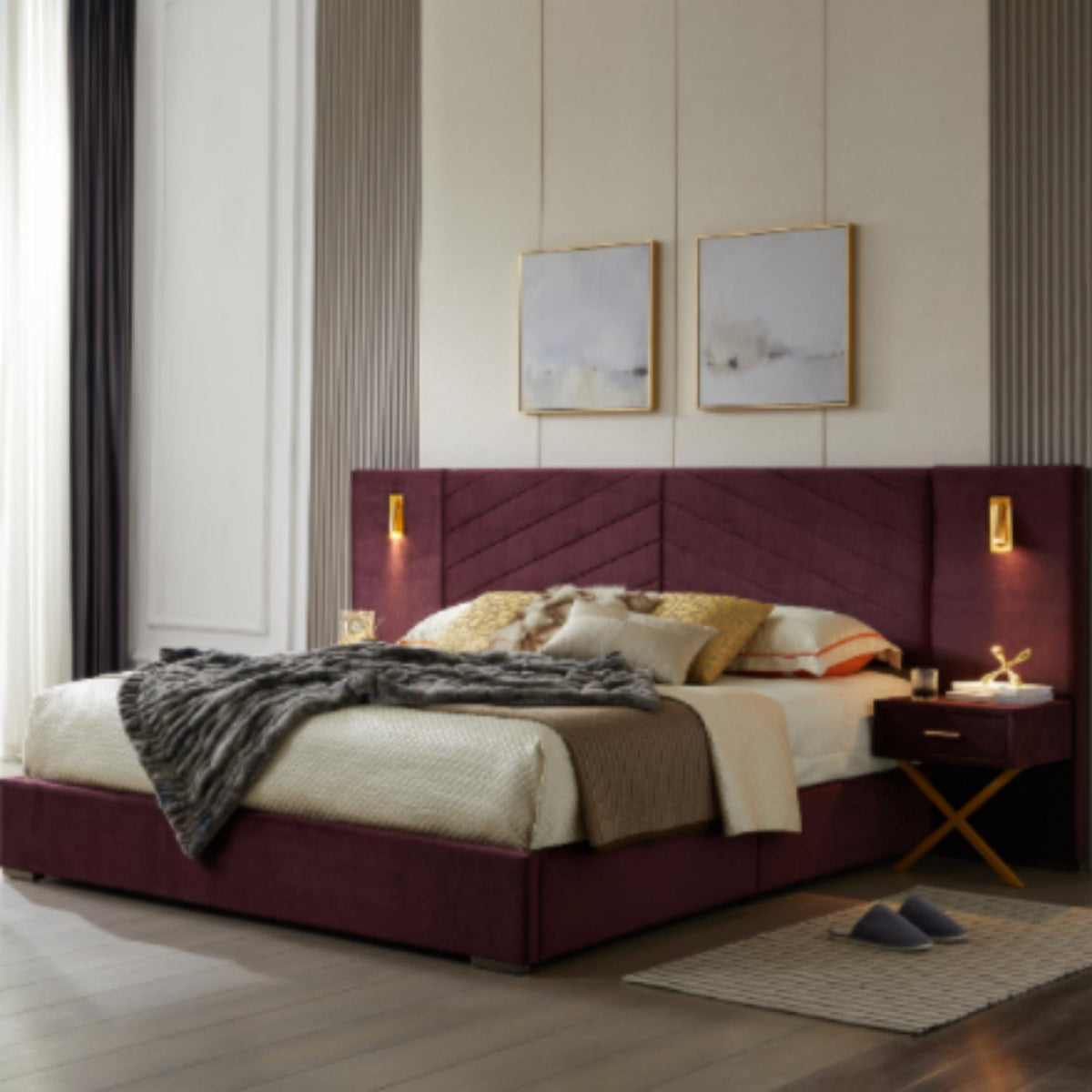 Comfortable Upholstered Bed With Vertical Channel Tufted Wingback Headboard