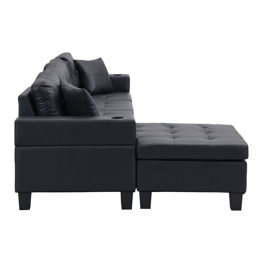 Modern Sectional Sofa Set With L Shape Chaise Lounge, Cup Holder, 4 Seat