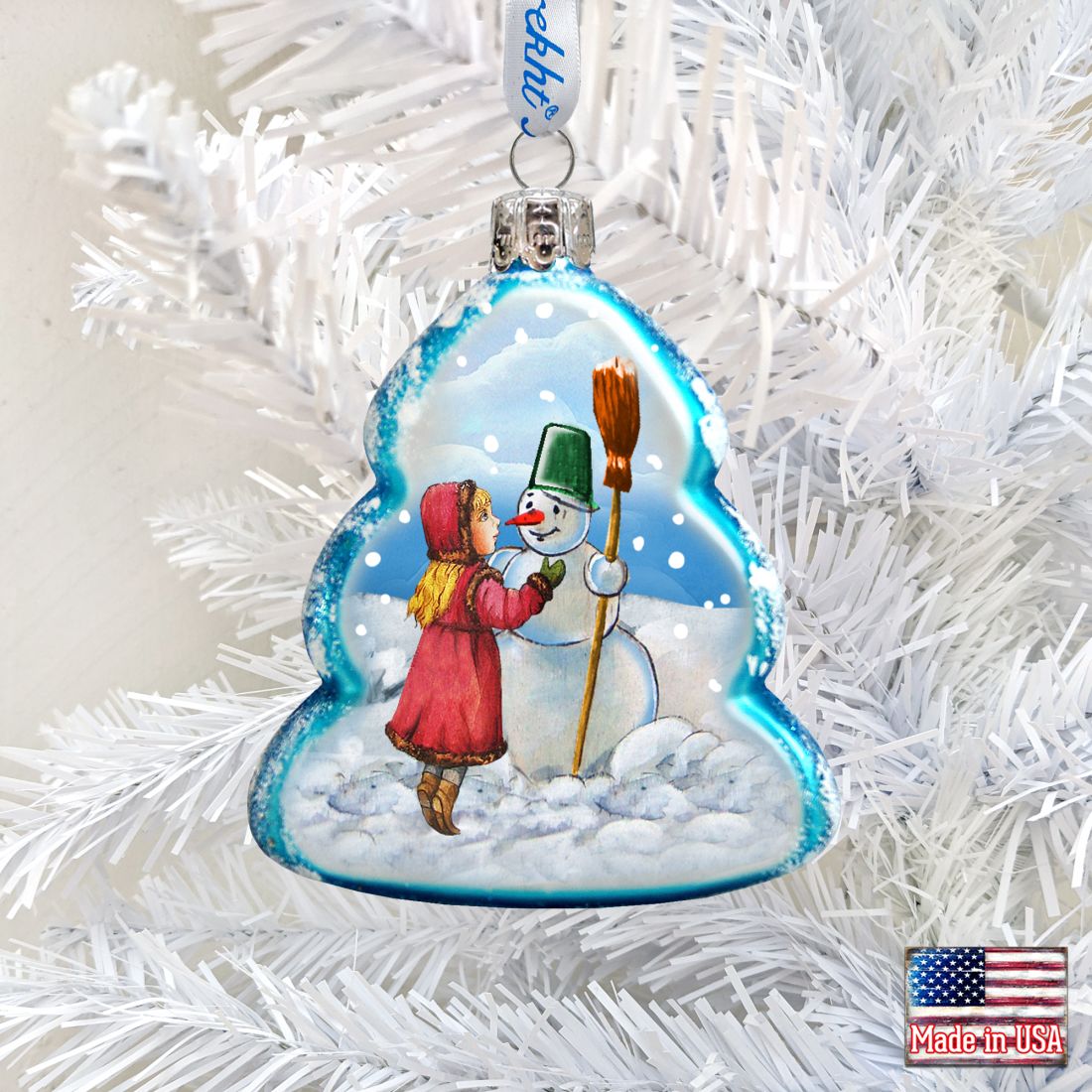 Playing Snowman Mercury Glass Ornament by G. DeBrekht - Christmas Santa Snowman Decor - 777386