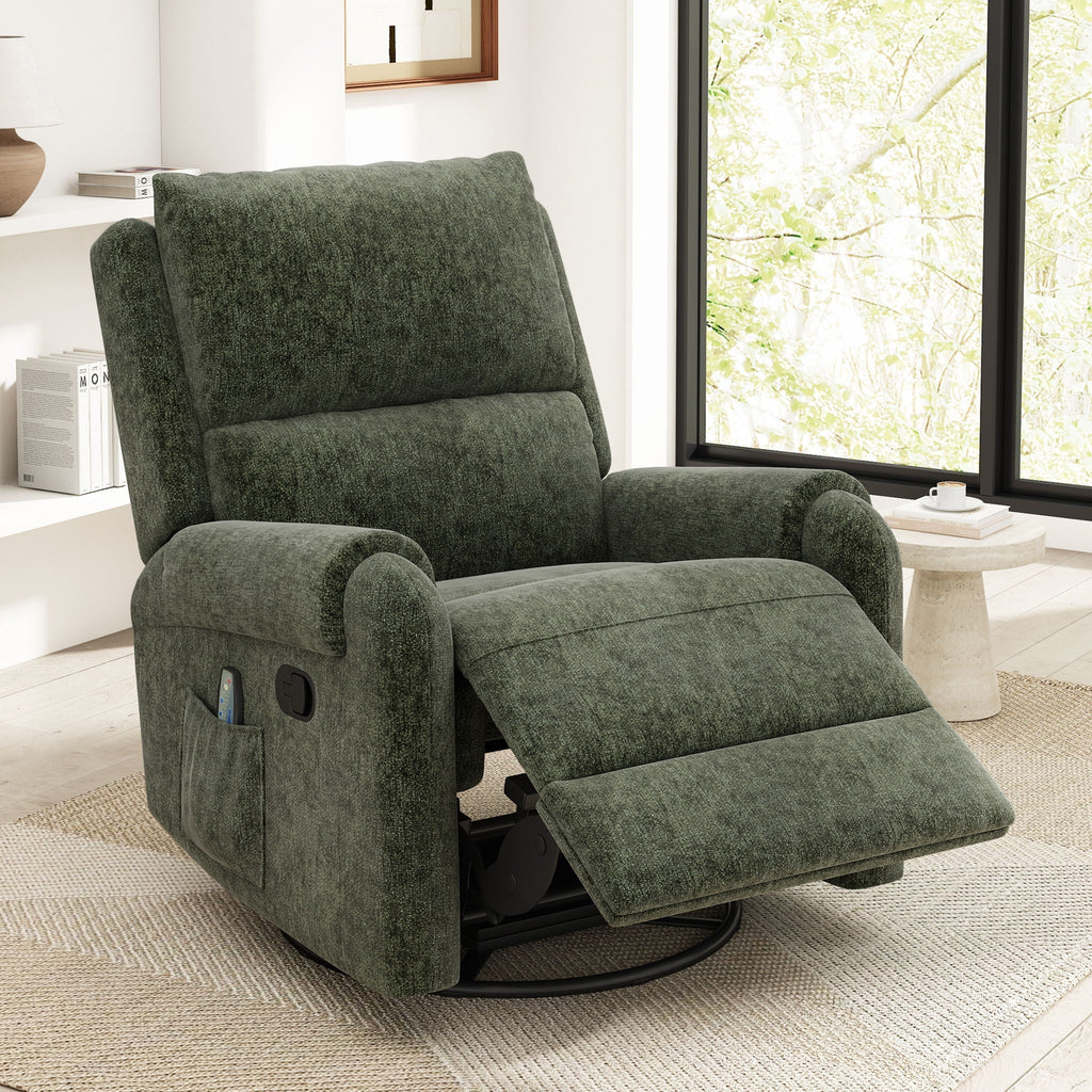 Manual Recliner Massage Chair With Swivel Rocker, 8 Massage Modes, Side Storage Pocket