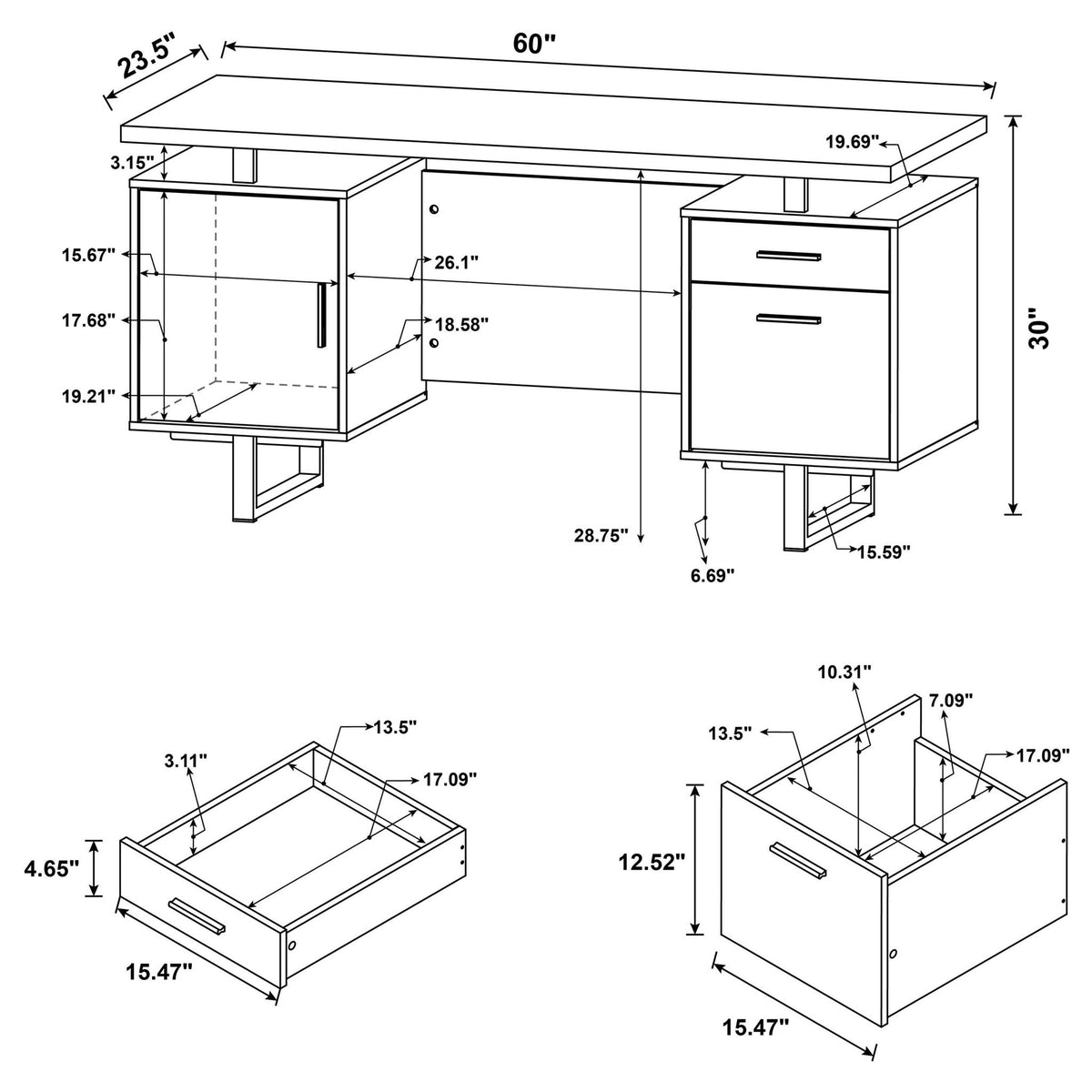 Jensen - 2 Drawer Desk - White