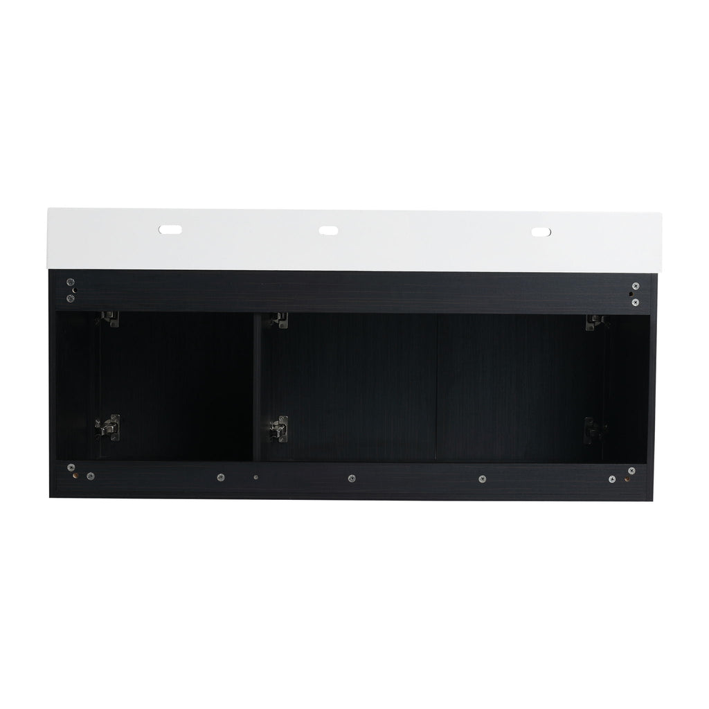 Contemporary 48" Wall Mounted Bathroom Vanity With Resin Sink And Soft Closing Doors And Line - Black Chestnut