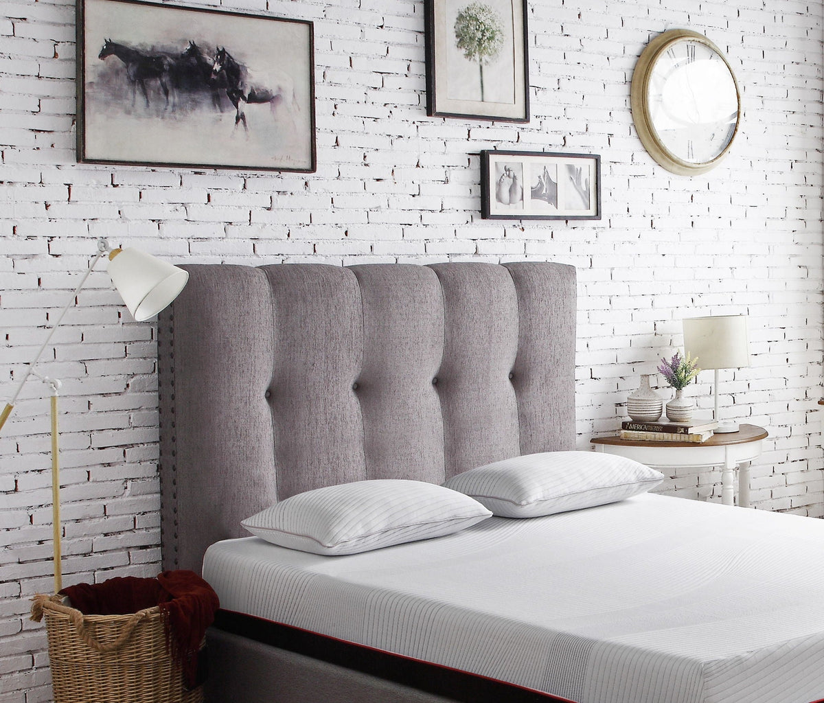 Bridgevine Home - Queen Size Tufted Upholstered Headboard With Nailhead Trim - Gray