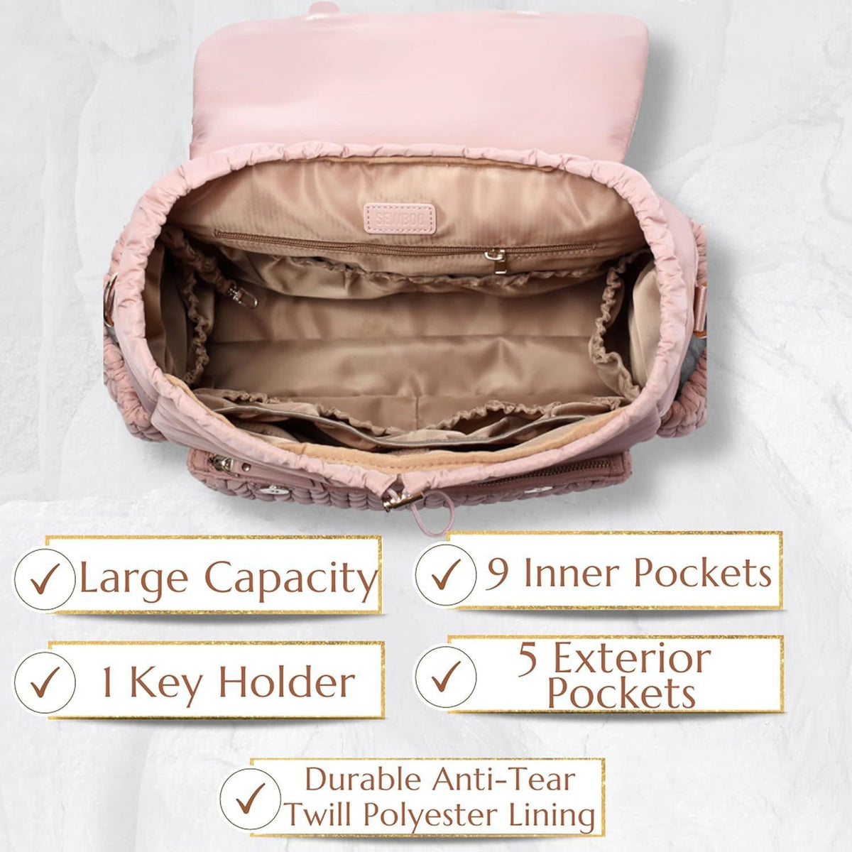 Large-Capacity Stylish Insulated Quilted Mommy Backpack For Outdoor Travel