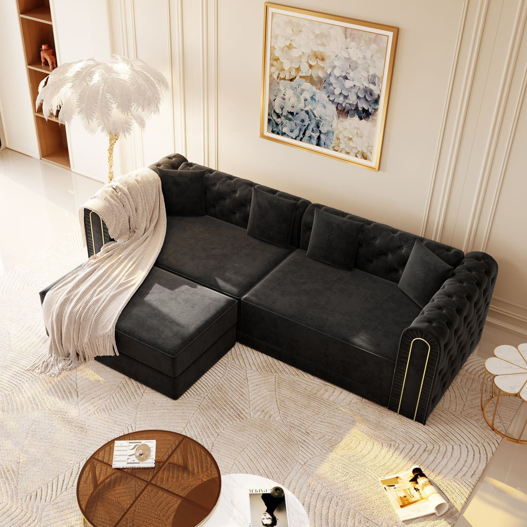 3-In-1 Convertible Sleeper Sofa With Movable Ottoman For Living Room