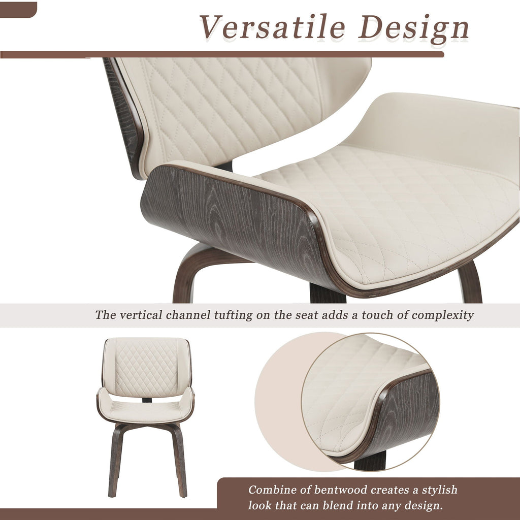 Mid Century Modern Dining Chair 360° Swivel, Ergonomic Design Upholstery, Bentwood Frame, (Set of 2) - Beige