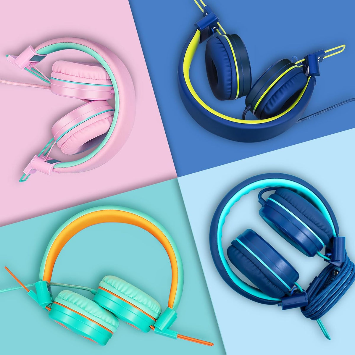 10 Pack Classroom Headphones Bulk for K-12 School Kids, Class Set Headphones for Students Teens Library Computer Testing Centers (Mixed Color with Microphone)