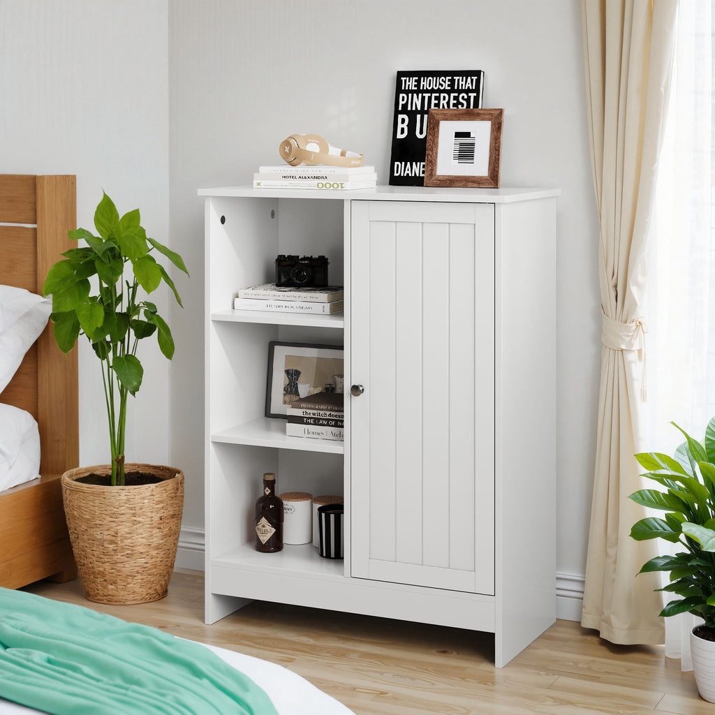 Classic Freestanding Bathroom And Kitchen Storage Cabinet With Adjustable Shelves - White