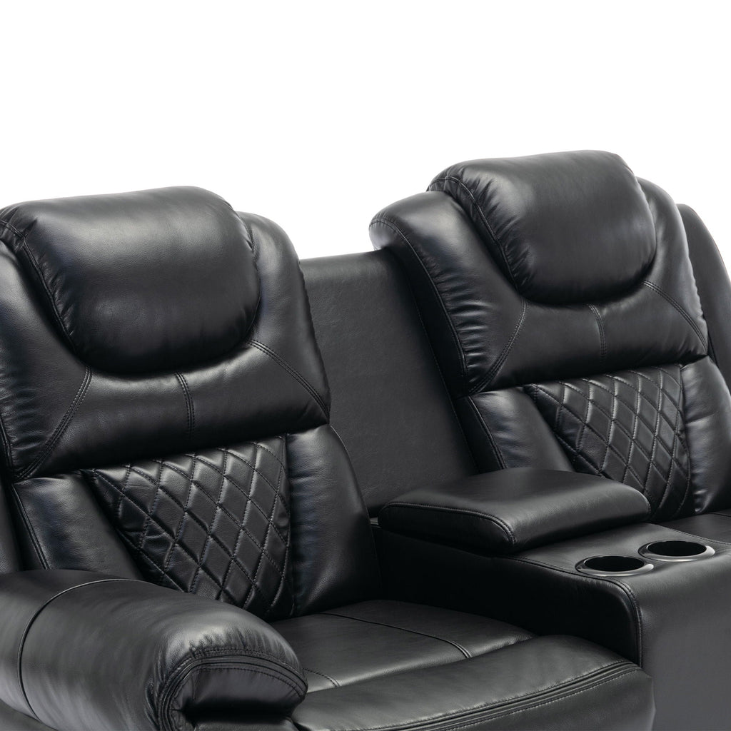 Home Theater Seating Manual Recliner Loveseat With Hide-Away Storage, Cup Holders And Led Light Strip For Living Room