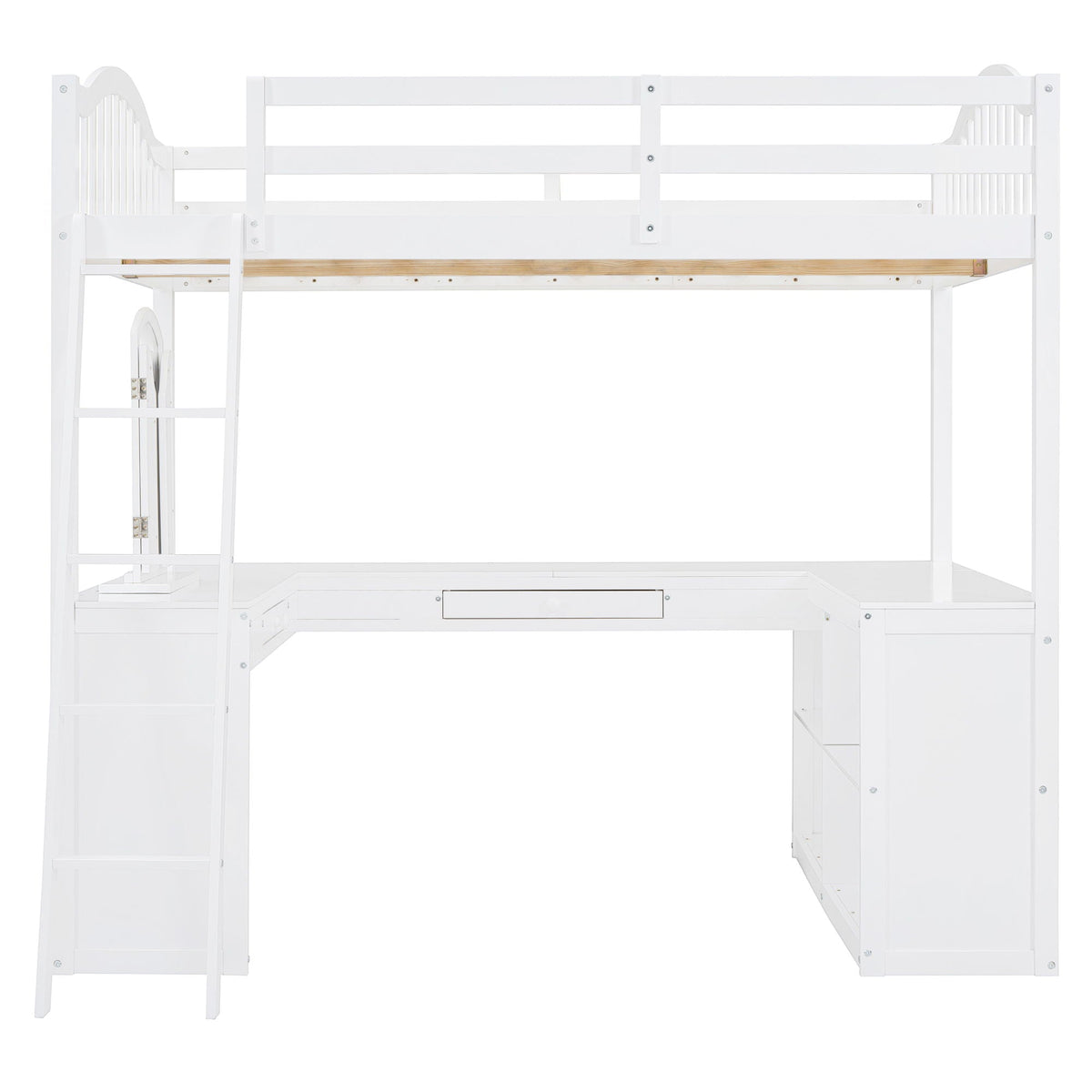 Loft Bed With Drawers, Cabinet, Shelves With Desk