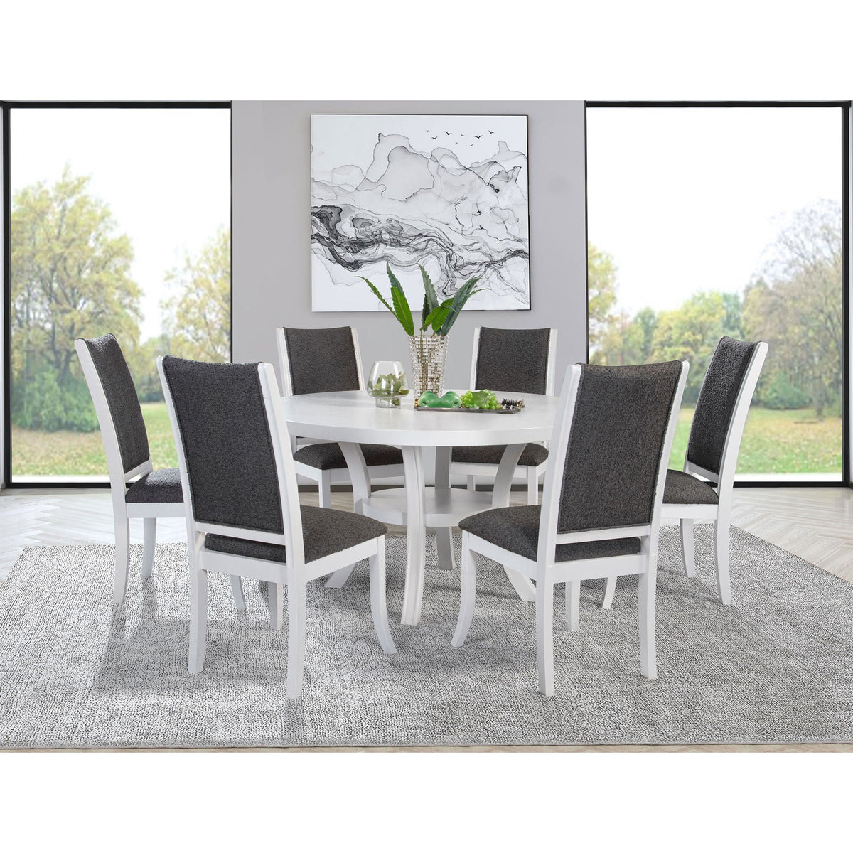Tyler - Round Dining Table With Shelf Round Table - White