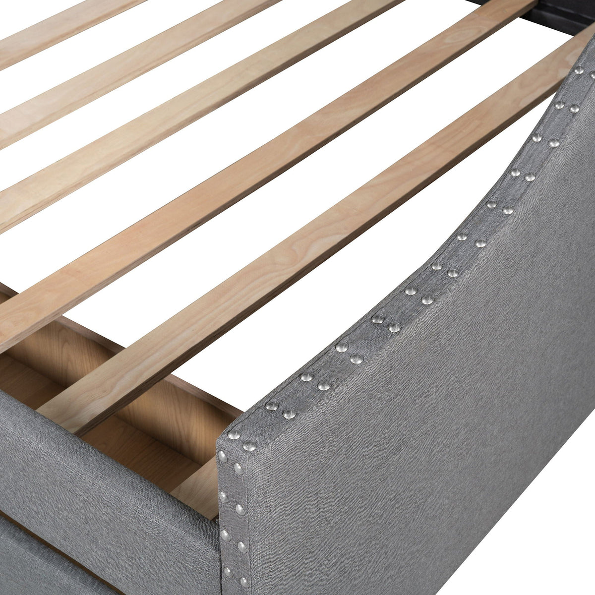 Upholstered Daybed With Two Drawers, Wood Slat Support