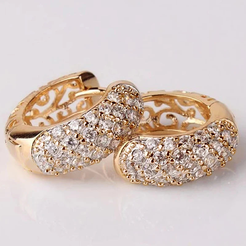 Women Hoop Earrings with Brilliant Cubic Zirconia Aesthetic Hollow Out Pattern Exquisite Female Earrings Wedding Jewelry