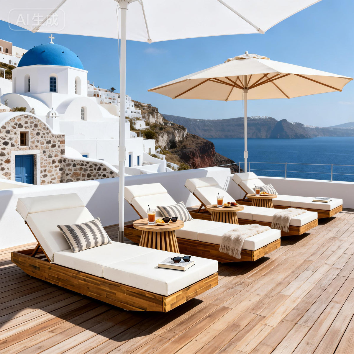 Modern Acacia Wood Outdoor Chaise Lounge