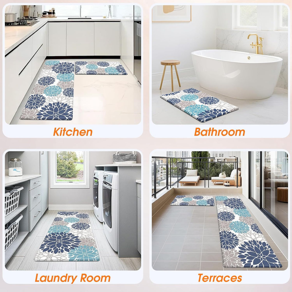 Kitchen Mats, 2PCS Kitchen Rugs, Cushioned anti Fatigue Kitchen Mats for Floor, Kitchen Accessories Non-Slip Waterproof Kitchen Rug Set for Sink, Kitchen, Laundry, 17.3"×30"+17.3"×47"