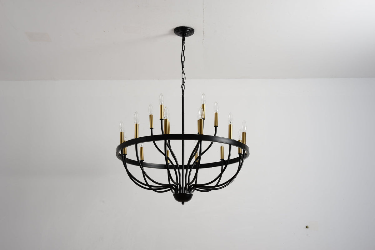 15-Light Industrial Iron Candle Chandelier Modern Farmhouse Pendant Light