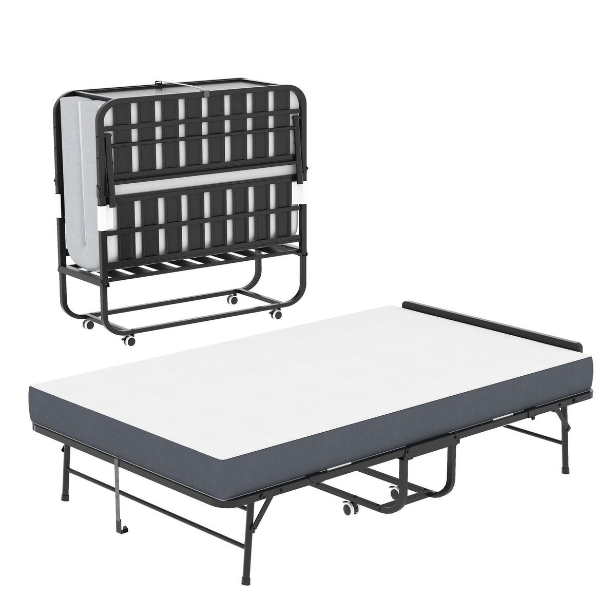 Twin Wide Folding Bed with Adjustable Headboard and Memory Foam Mattress