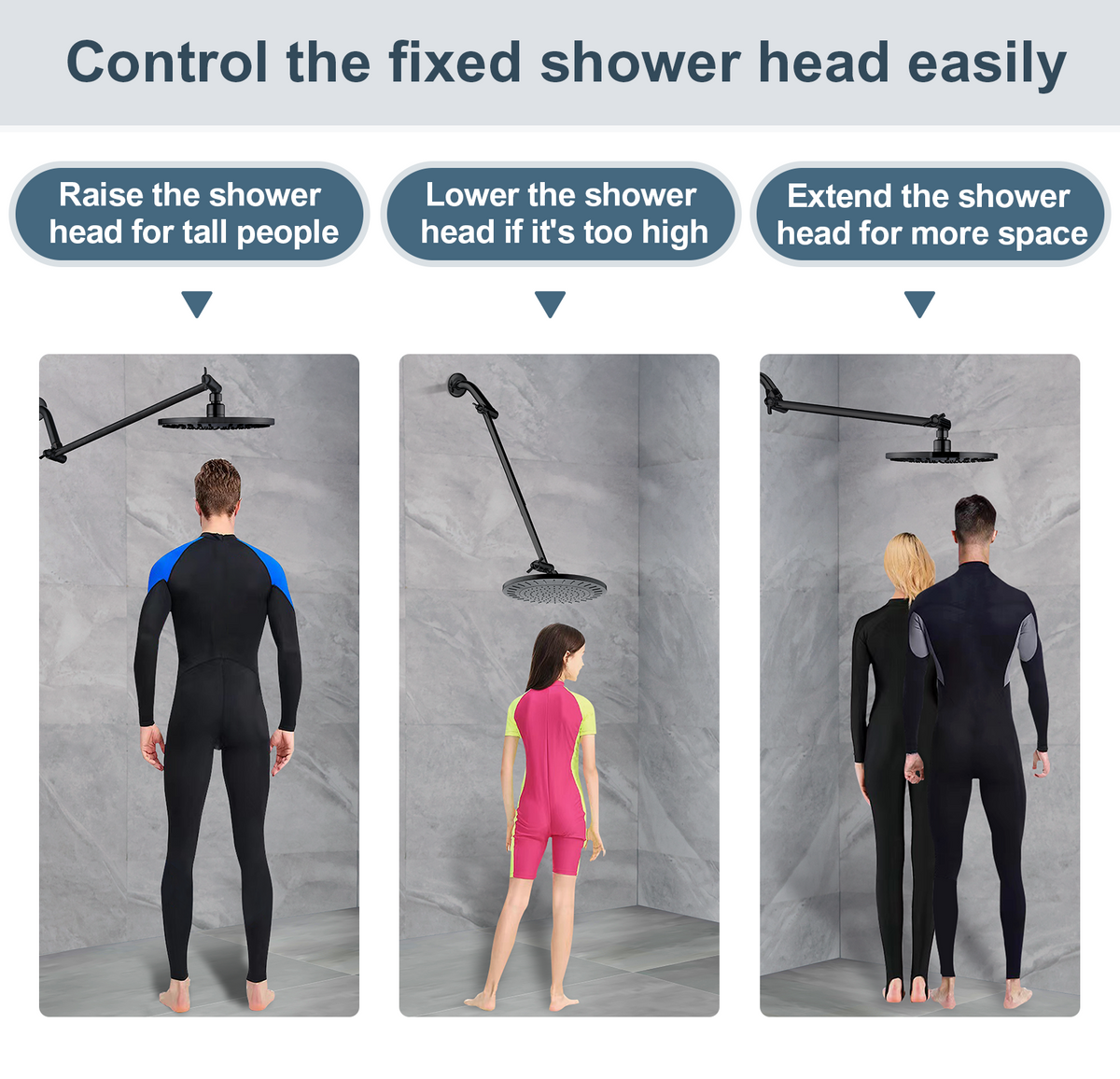 15 Inch Solid Brass Shower Head Extension Arm, Height & Angle Adjustable
