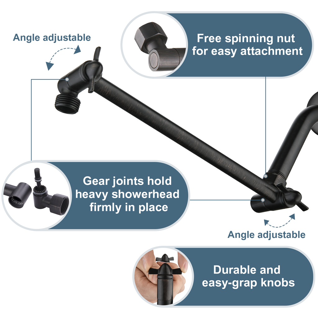 10 Inch Brass Shower Head Extension Arm, Height & Angle Adjustable
