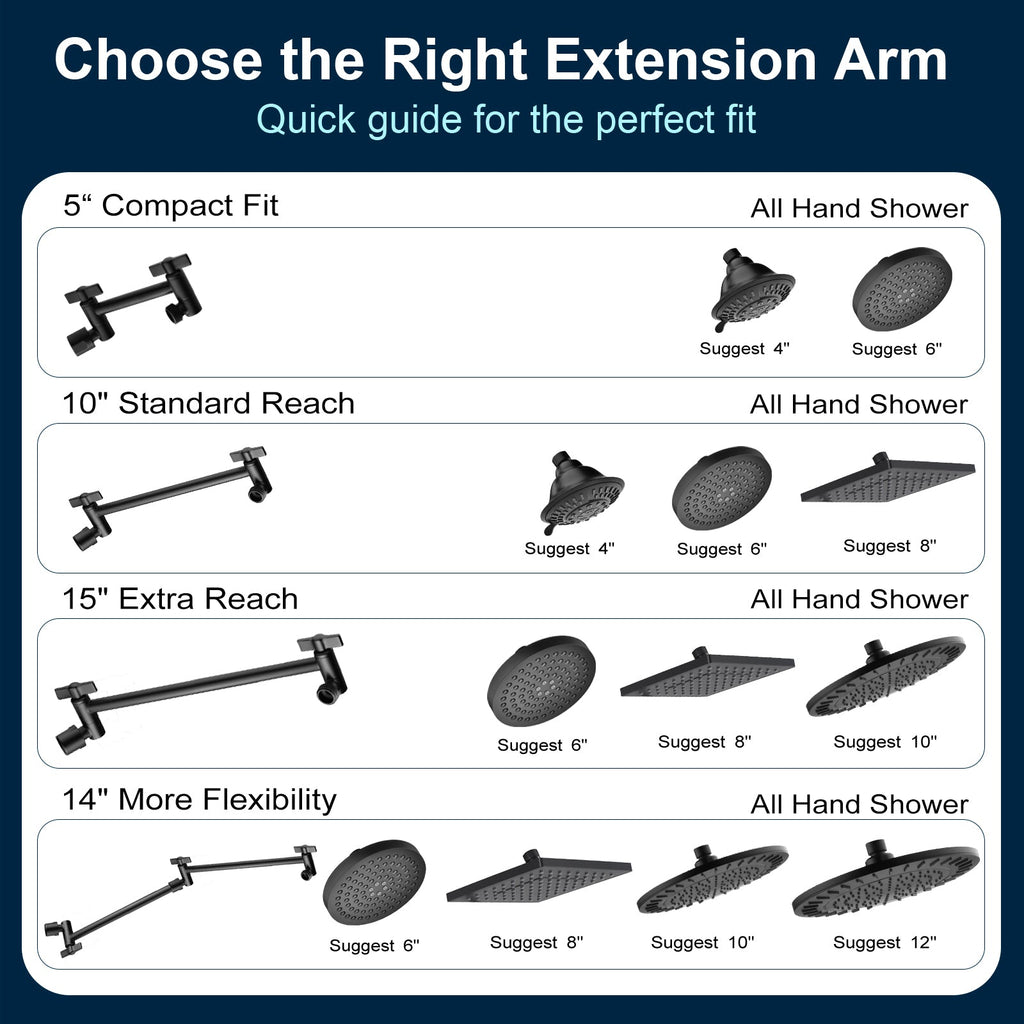 10 Inch Brass Shower Head Extension Arm, Height & Angle Adjustable