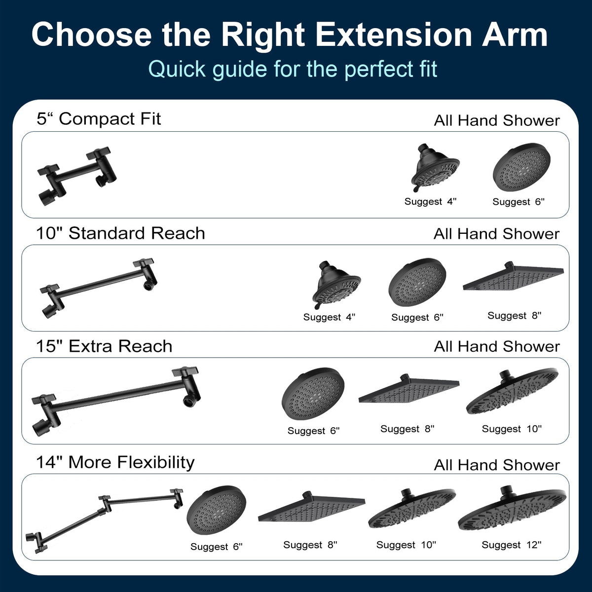 10 Inch Brass Shower Head Extension Arm, Height & Angle Adjustable