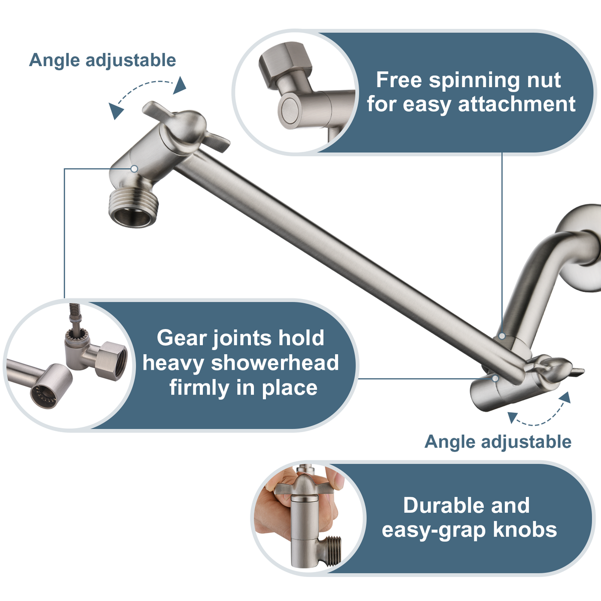 10 Inch Brass Shower Head Extension Arm, Height & Angle Adjustable