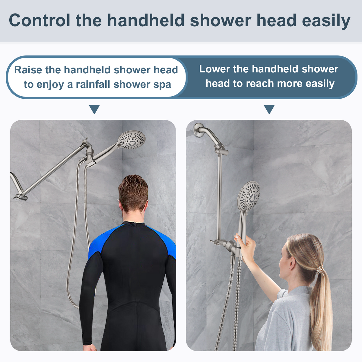 15 Inch Solid Brass Shower Head Extension Arm, Height & Angle Adjustable