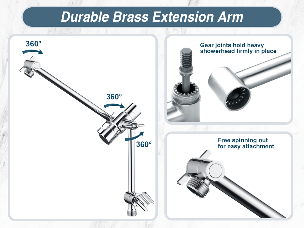 Dual Shower Head with Adjustable Extension Arm, 3-Way Diverter and Hose