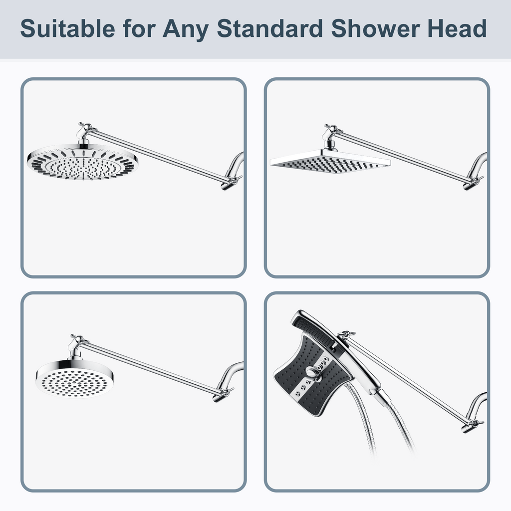 15 Inch Solid Brass Shower Head Extension Arm, Height & Angle Adjustable