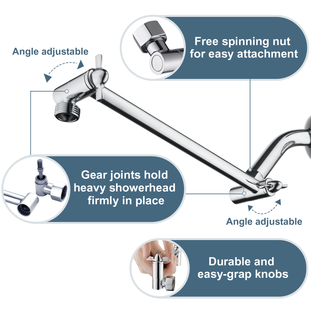10 Inch Brass Shower Head Extension Arm, Height & Angle Adjustable