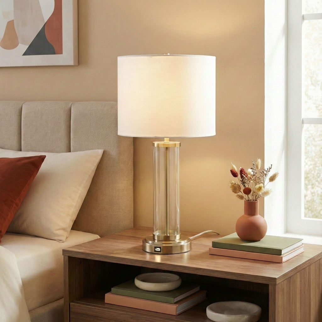 Luna - Table Lamp With On / Off Switch Clear Body Base - Clear / Silver / White