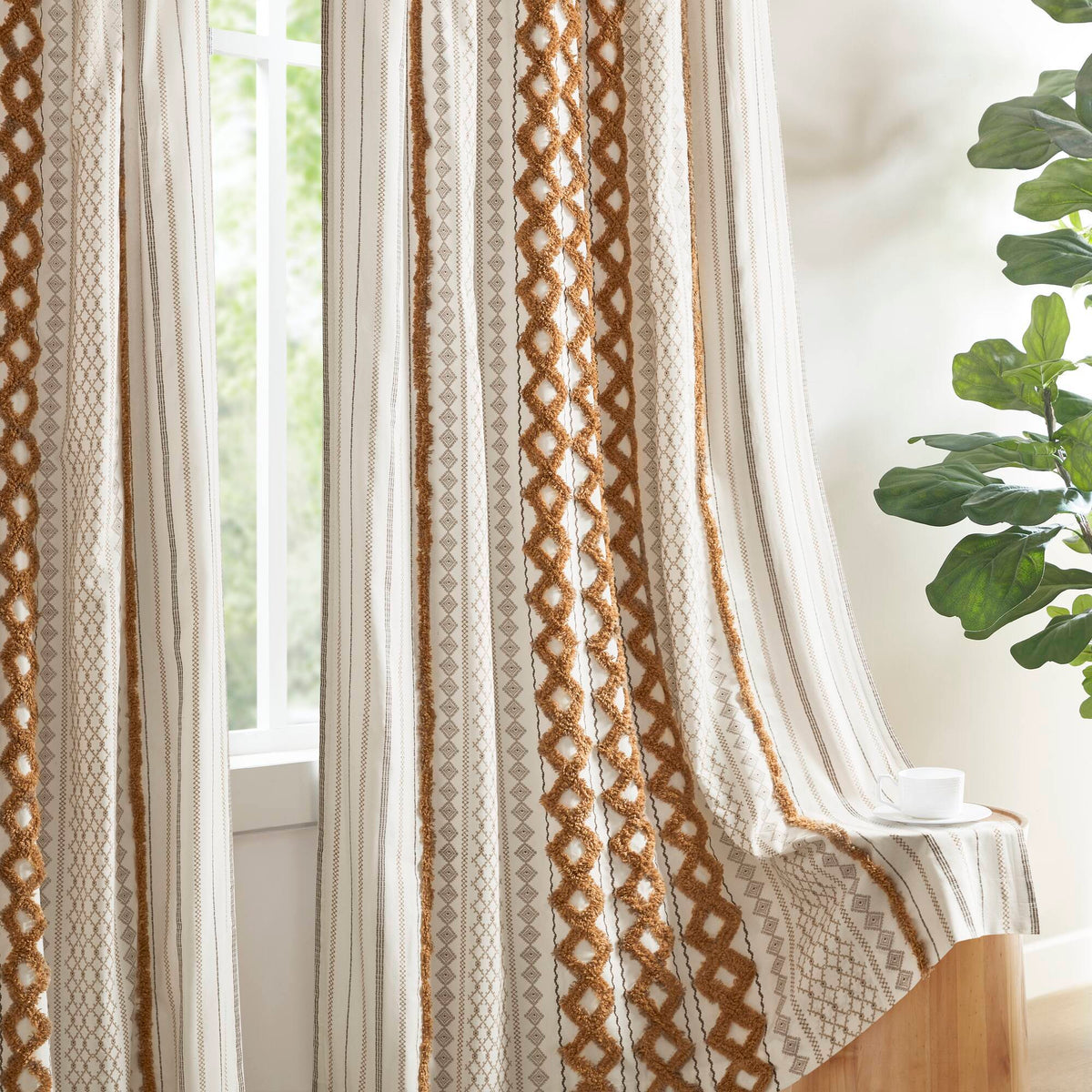1 PC 50x84' Cotton Printed Window Panel with Chenille Stripe and Lining
