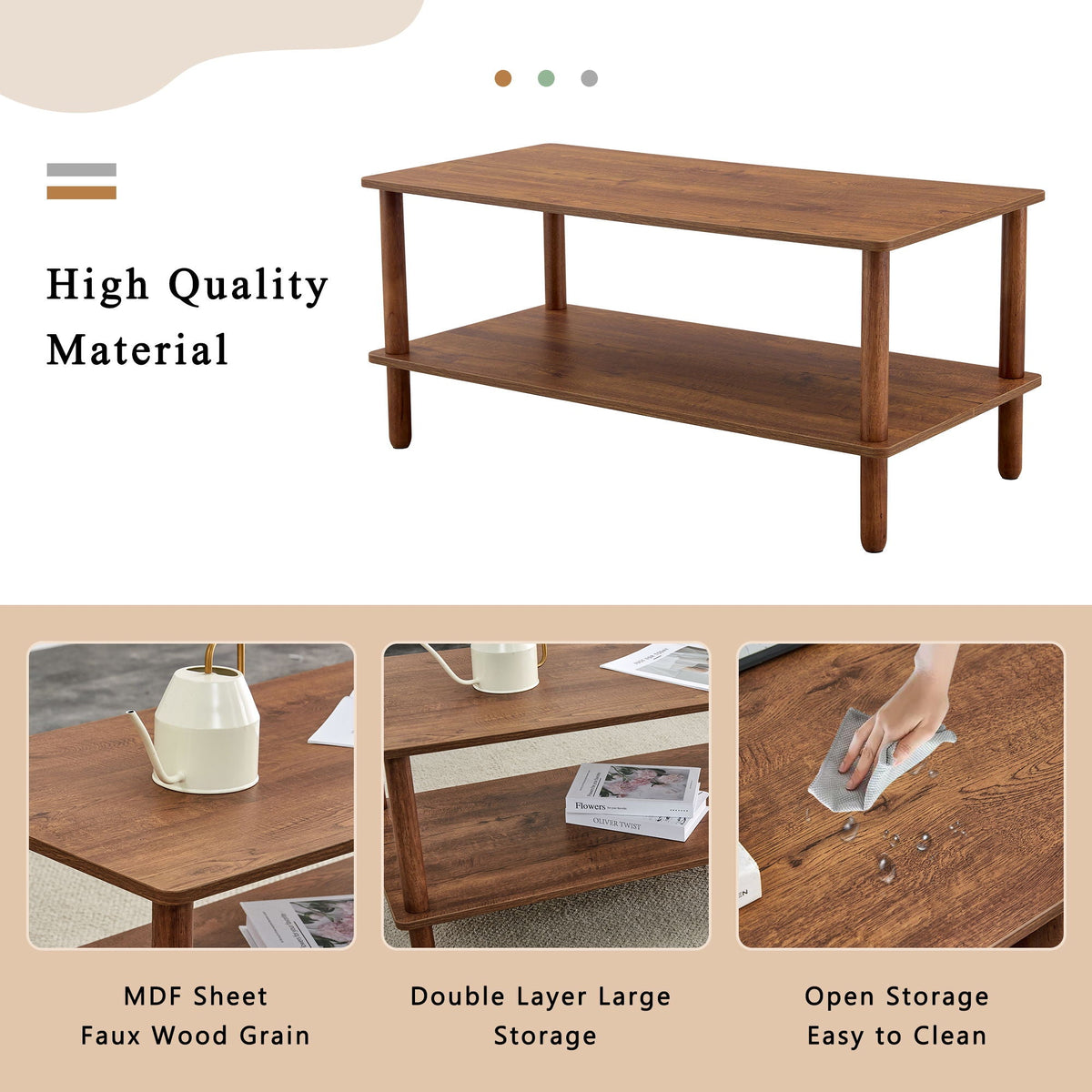Modern 2 Tier Coffee Table With Open Storage Shelf For Living Room