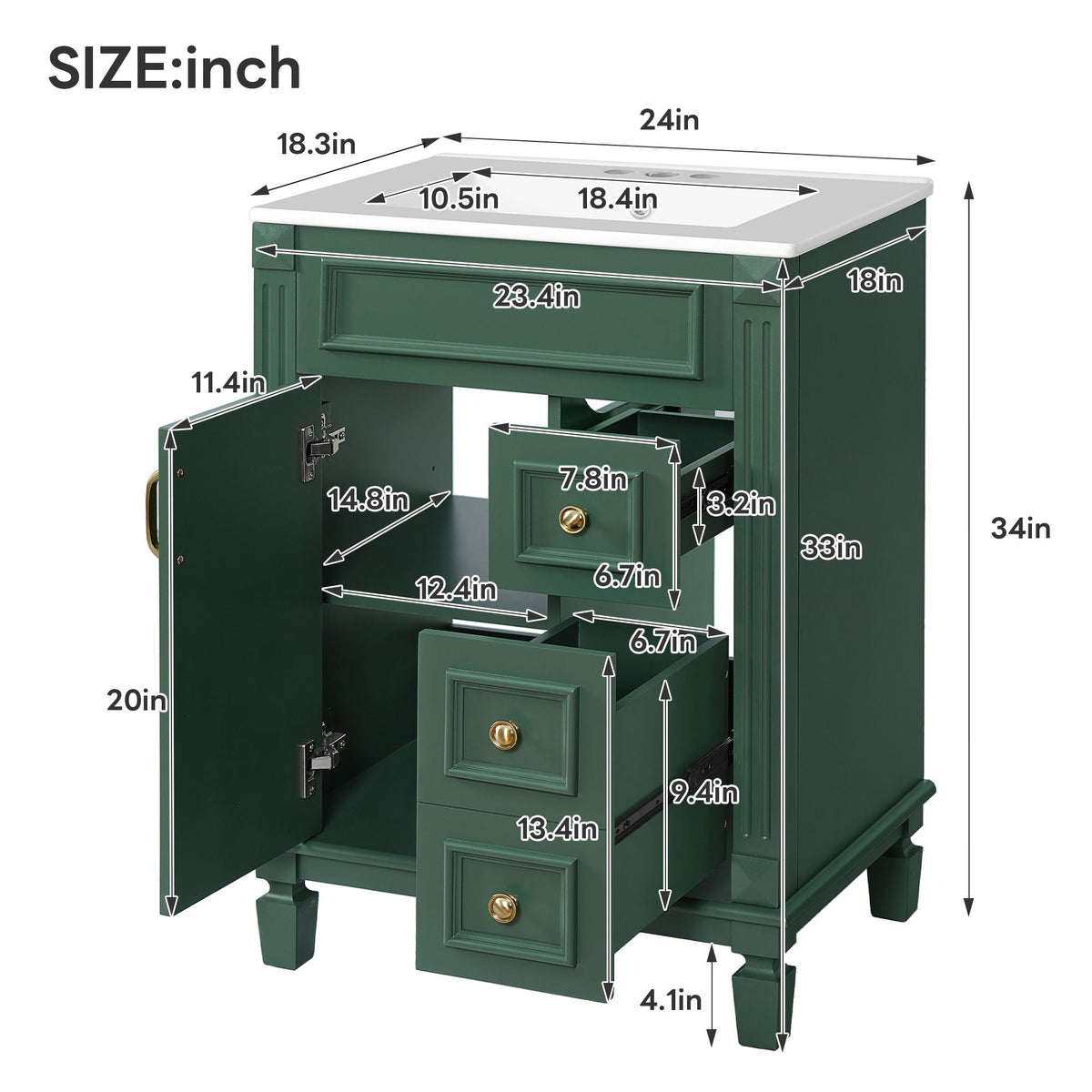 Bathroom Vanity With Sink, Compact Cabinet & 2 Drawers And Adjustable Shelf