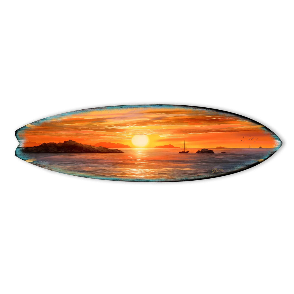 Sunset Symphony Surfboard Coastal Wall Art by G. DeBrekht - Coastal Holiday Decor - 8490133HS