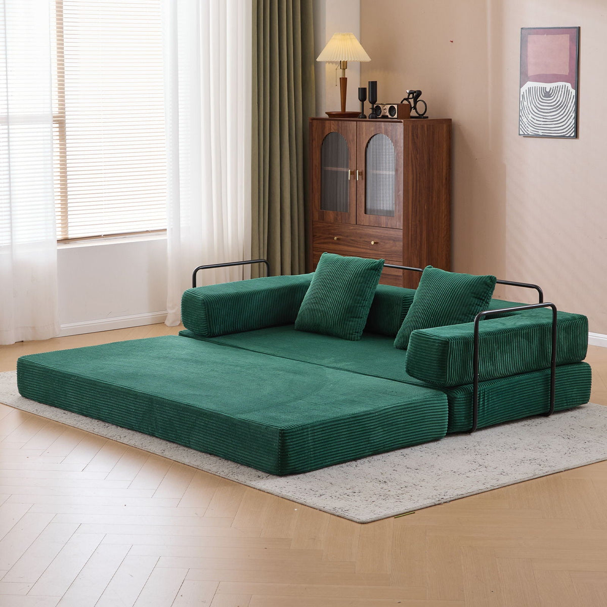 Floor Couch, Convertible Floor Sofa Bed With Pillow Back Support Armrest