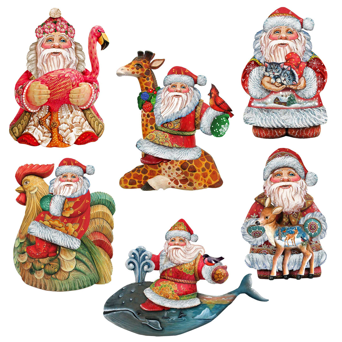 Santa Decorative Eco Wood Magnets Set of 6 by G. Debrekht - Christmas Santa Snowman Decor - 8090131G-S6