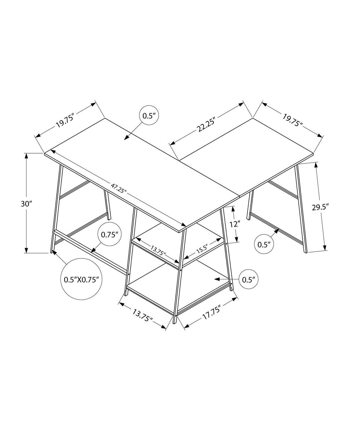 L-Shape Computer Desk with Storage Shelves