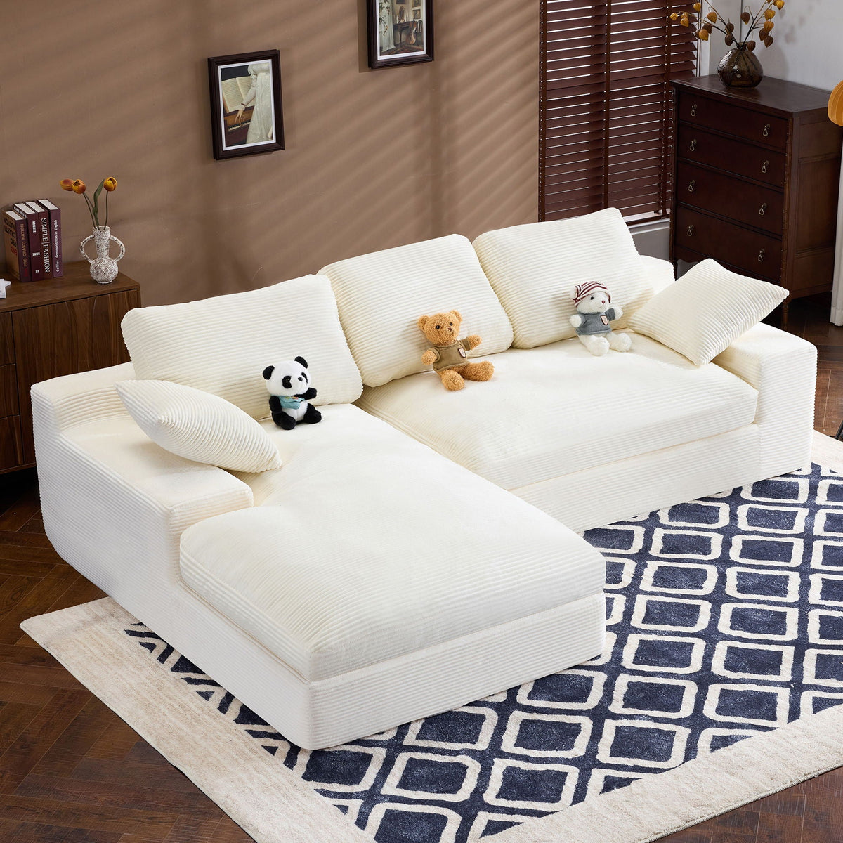 Compressed Sofa With 3 Back Cushions, 2 Throw Pillows