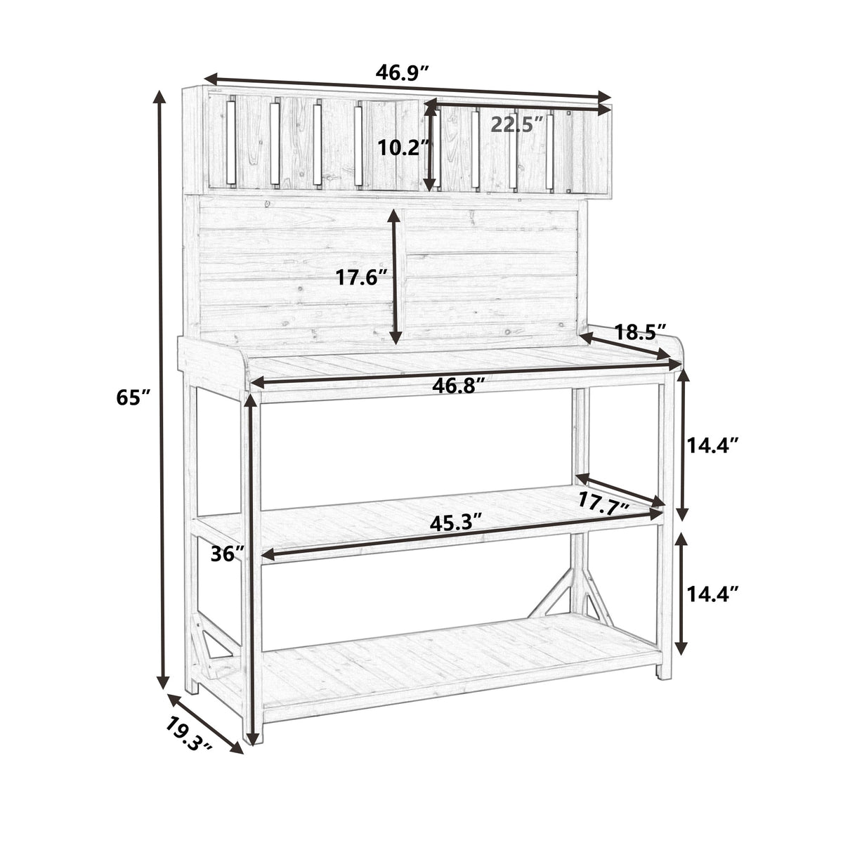 TOPMAX 65' Large Wooden Farmhouse Rustic Outdoor Potting Bench Table