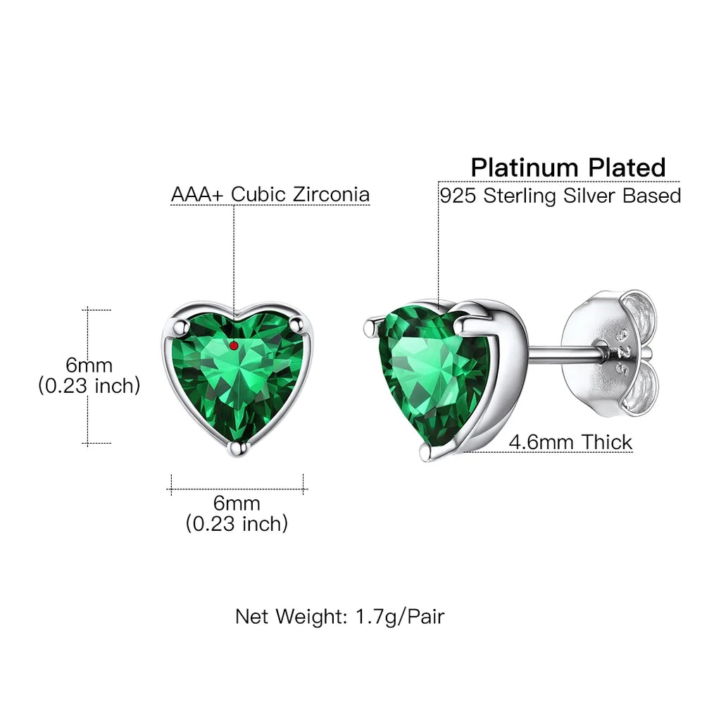 Silver Earrings for Women 925 Sterling Silver Heart Birthstone Stud Earrings Birthday Jewelry Gift