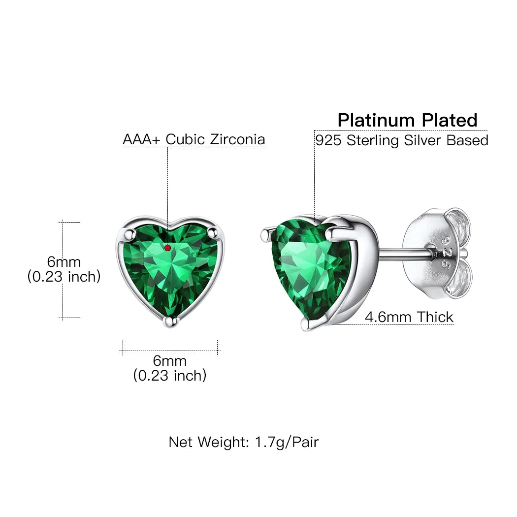 Silver Earrings for Women 925 Sterling Silver Heart Birthstone Stud Earrings Birthday Jewelry Gift