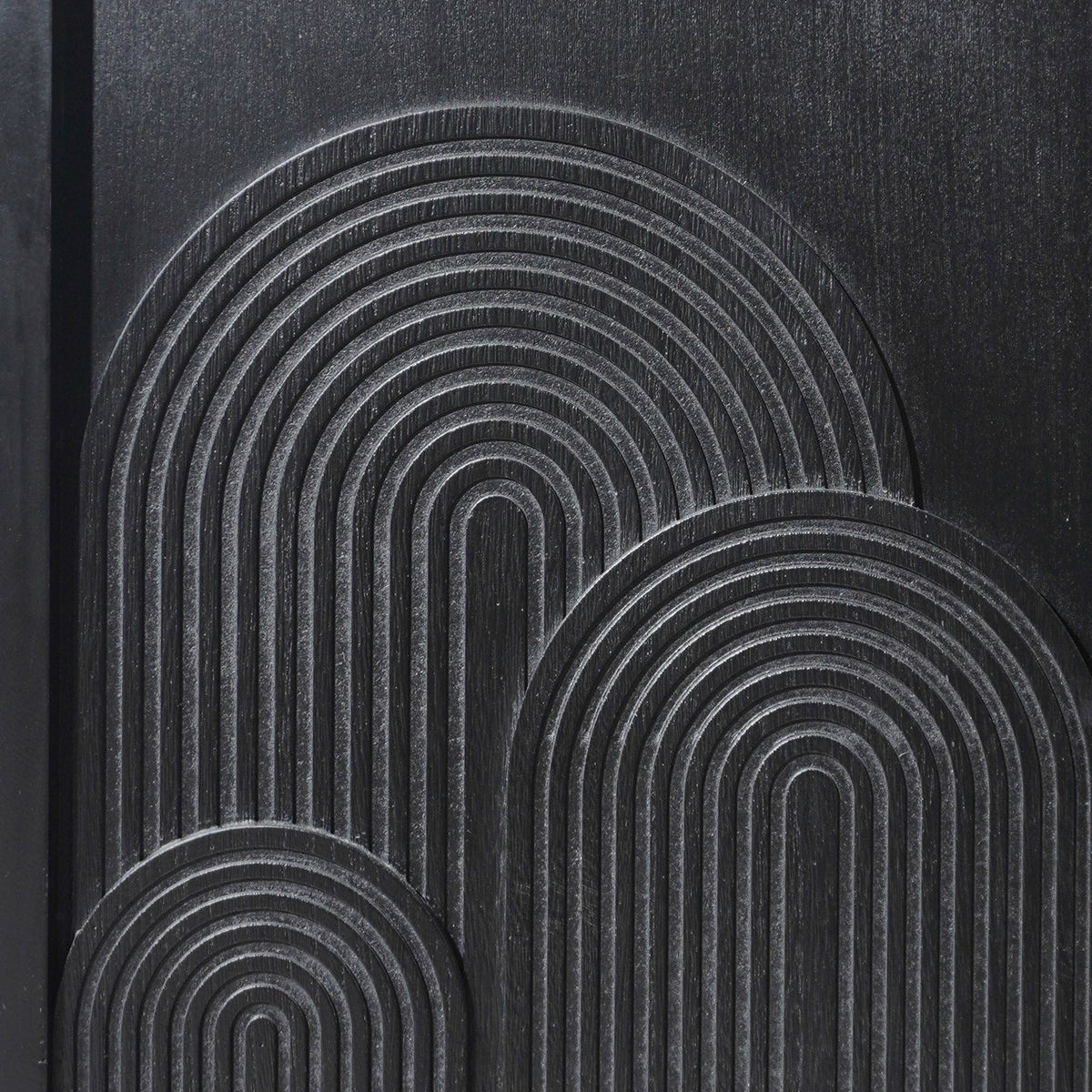 Modern Black Wood Storage Cabinet with Embossed Door