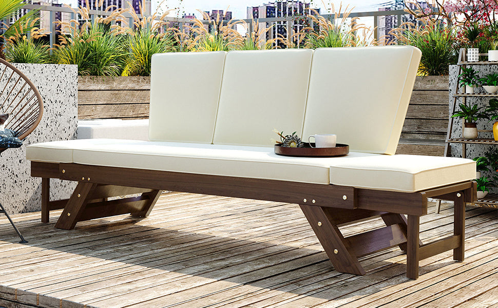 TOPMAX Outdoor Adjustable Patio Wooden Daybed Sofa Chaise Lounge