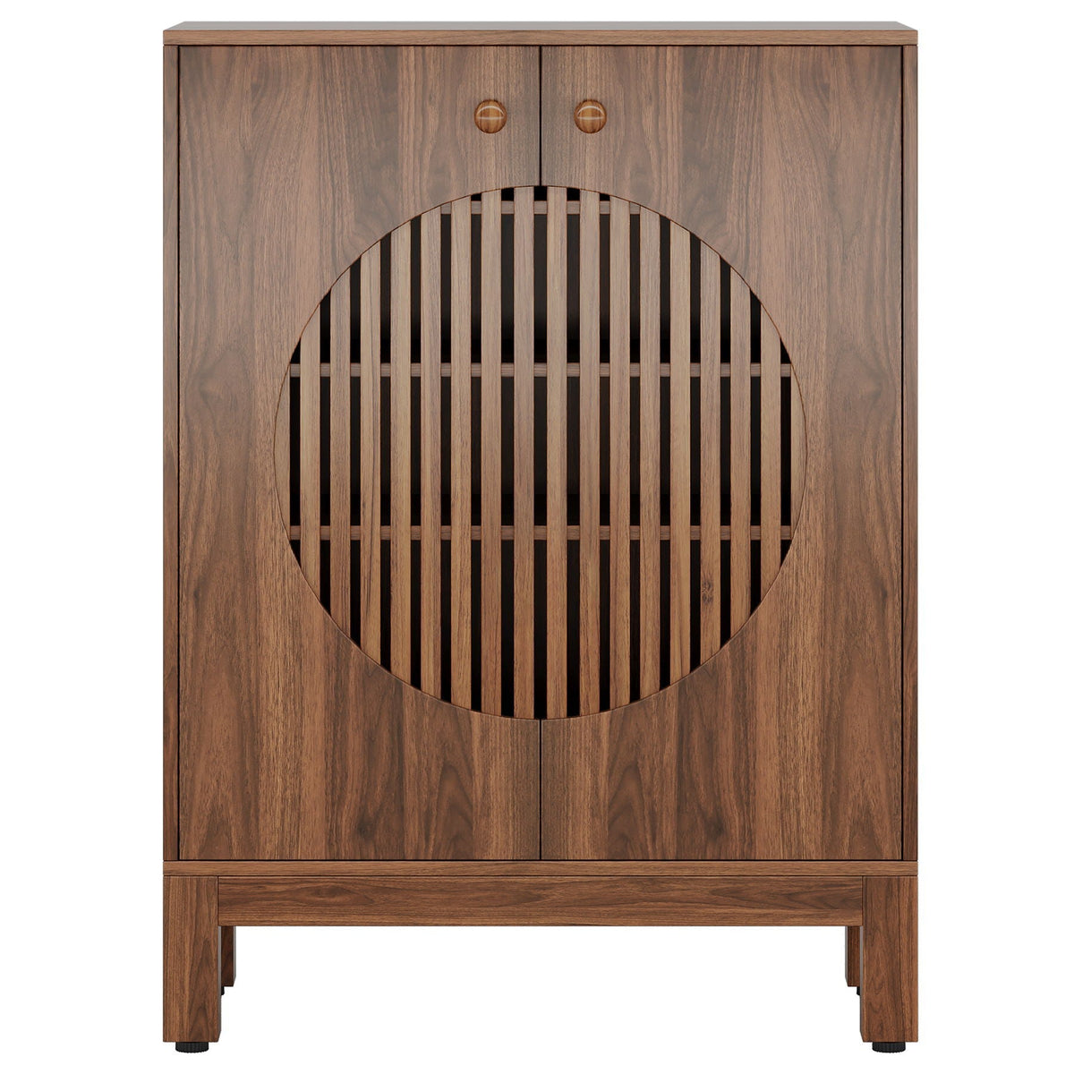5 Tier Shoe Cabinet With Round Louvered Doors, Storage Organizer - Brown