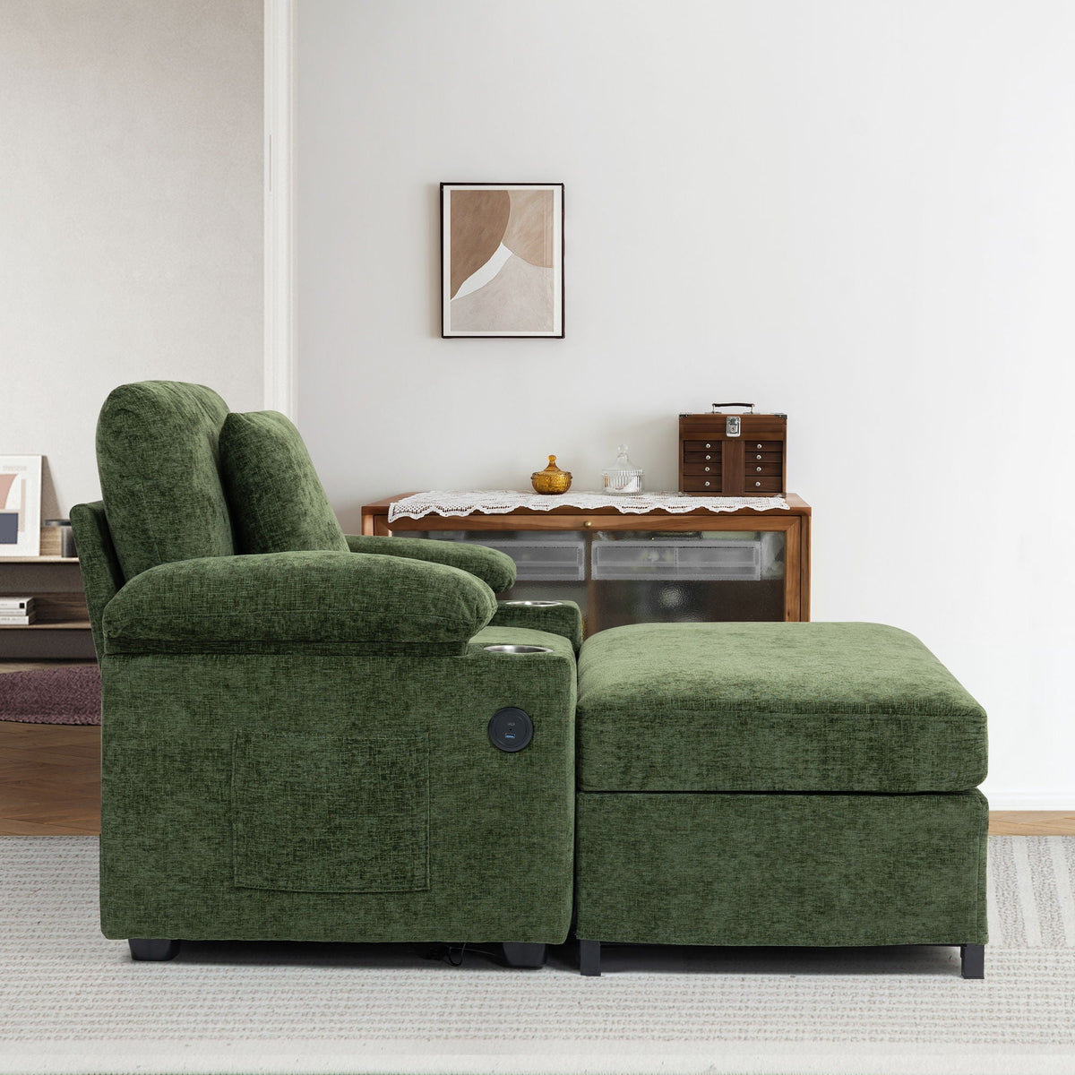 Fabric Sofa Bed With Cupholders And USB Charging Ports Chair For Living Room