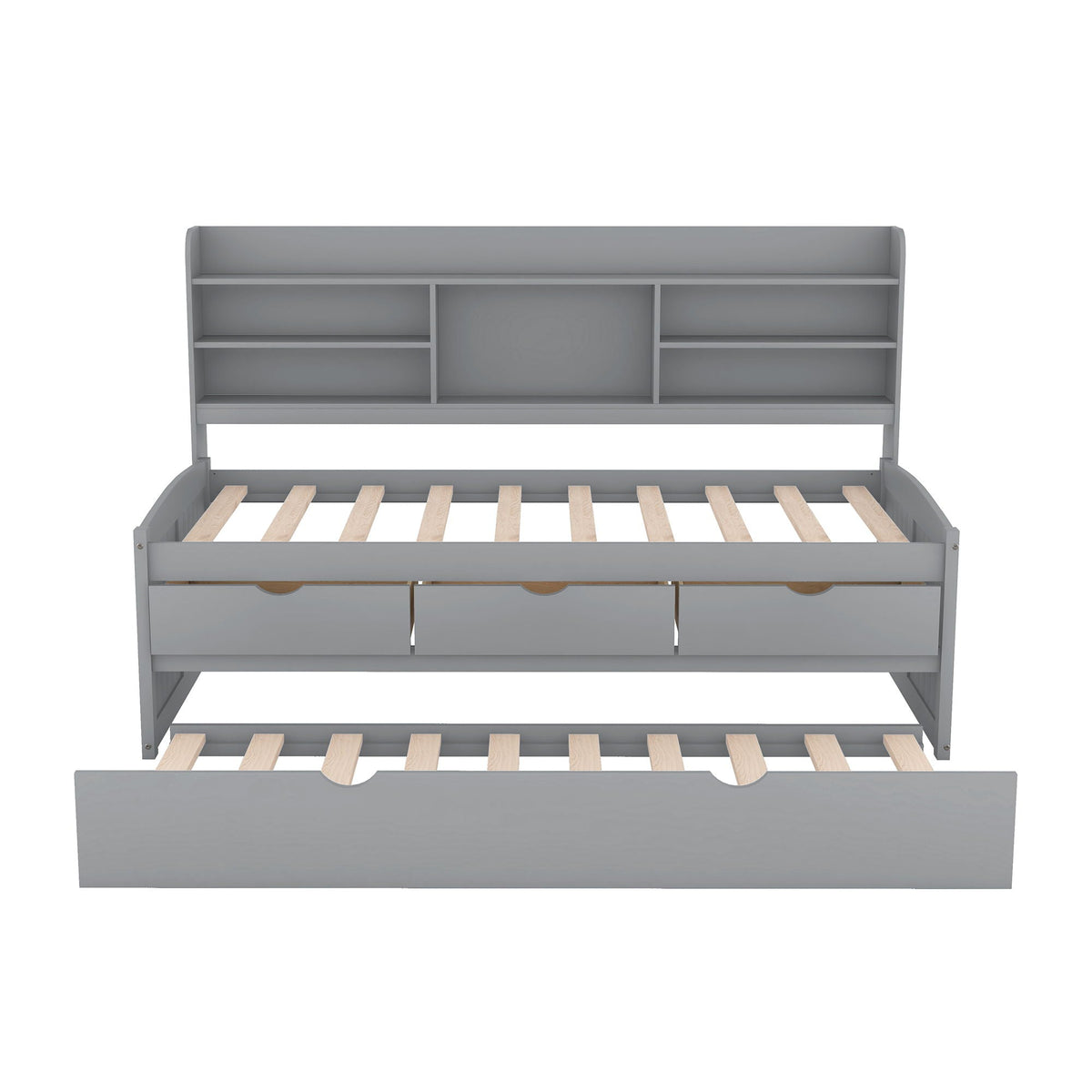 Captain Bed With Built In Bookshelves, 3 Storage Drawers, And Trundle
