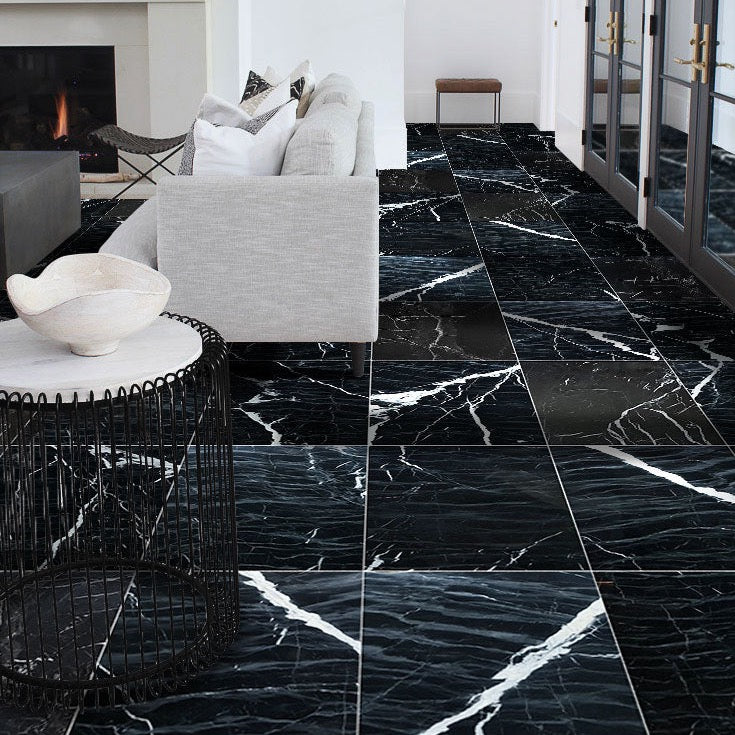 Alexandrette Black Marble Polished Floor and Wall Tile - Large Format - Livfloors Collection