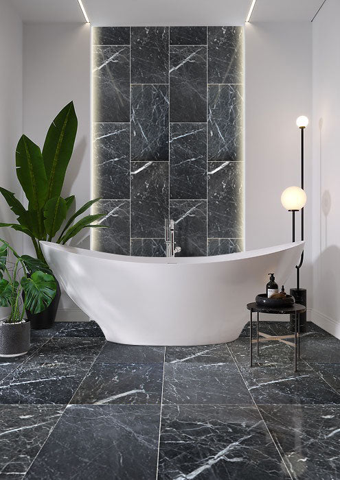 Amanos Black Marble Polished Floor and Wall Tile - Large Format - Livfloors Collection