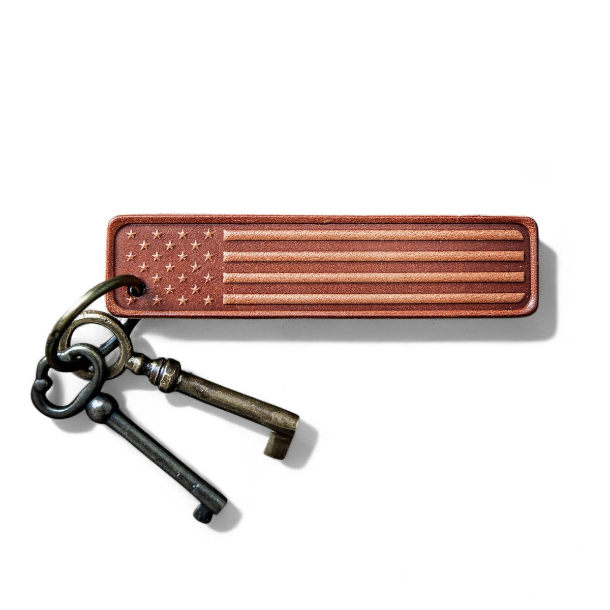 American Flag Rectangular Leather Keychain